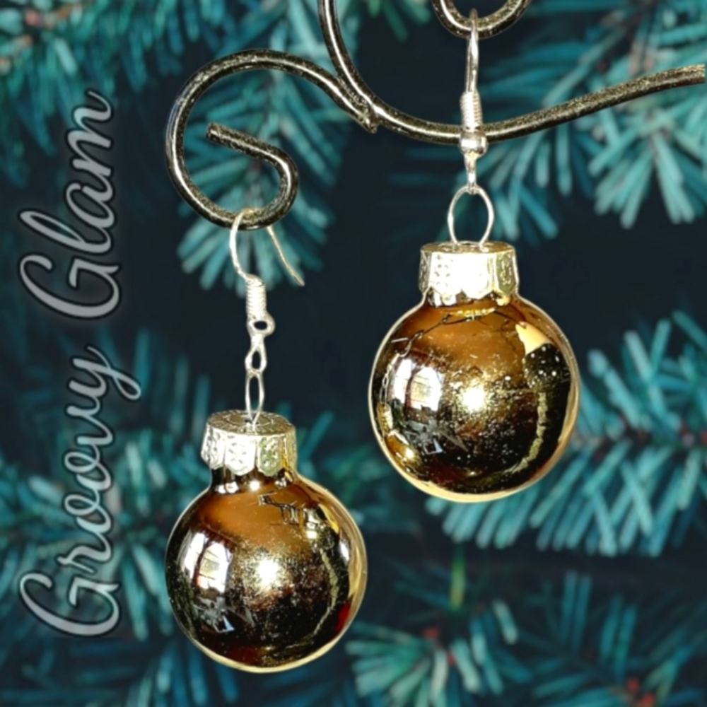 GROOVY GLAM Gold Handmade Mini Ornament Holiday Earrings